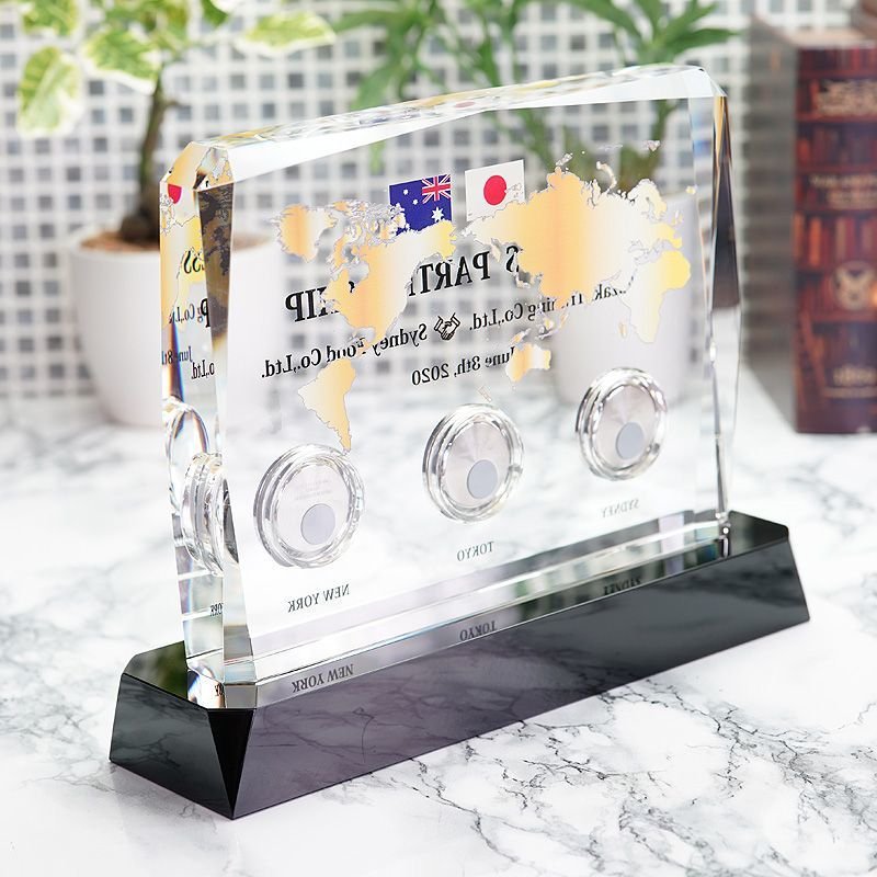 画像15: ワールドクロック　時計「３個付」　クリスタル製　メモリアルオブジェ　DT-21  /　【サンドブラスト彫刻】　または　【UVカラー印刷】