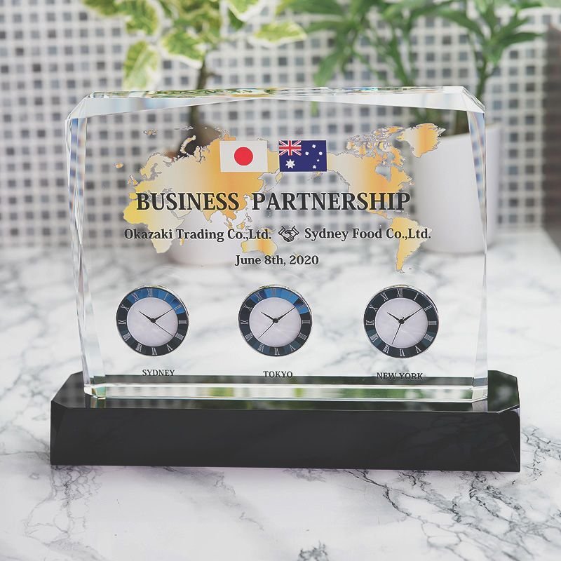 画像12: ワールドクロック　時計「３個付」　クリスタル製　メモリアルオブジェ　DT-21  /　【サンドブラスト彫刻】　または　【UVカラー印刷】