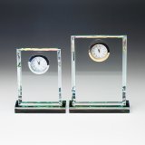 ホワイトガラス製　メモリアルオブジェ / 時計付　WDT-20  /　【サンドブラスト彫刻】　または　【UV印刷】