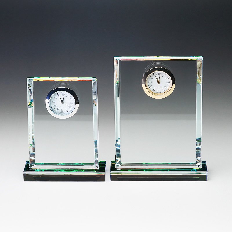 画像1: ホワイトガラス製　メモリアルオブジェ / 時計付　WDT-20  /　【サンドブラスト彫刻】　または　【UV印刷】
