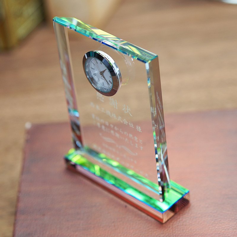 画像9: ホワイトガラス製　メモリアルオブジェ / 時計付　WDT-20  /　【サンドブラスト彫刻】　または　【UV印刷】