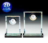 ホワイトガラス製 / 時計付　クリスタル製　メモリアルオブジェ　WDT-20 /　【２Dレーザー彫刻】
