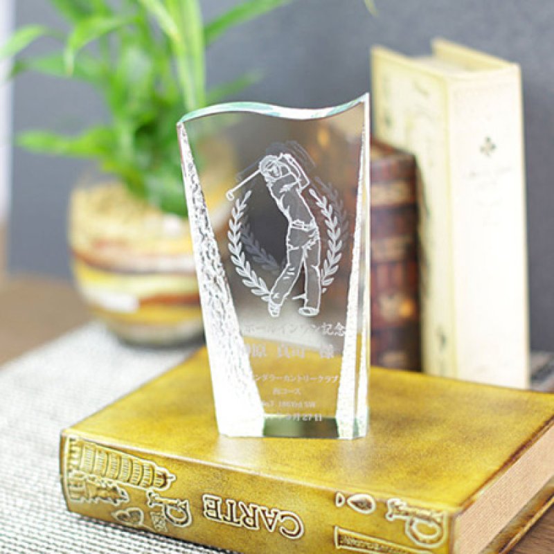 画像7: 2Dゴルファー入・ゴルフ専用クリスタルトロフィー/CR-1 　（レインボー加工）　【文字/黒色】　