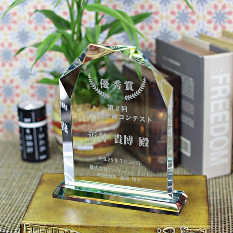 画像4: クリスタルトロフィー　盾タイプ　DP-5　/　【2Ｄレーザー彫刻】　【レインボー加工入】