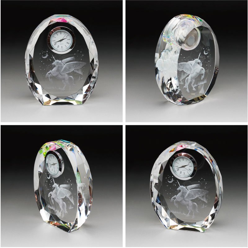 画像3: 【SFC-4/ユニコーン】　ファンタジークロック　時計付　クリスタル製　メモリアルオブジェ　【サンドブラスト彫刻】 