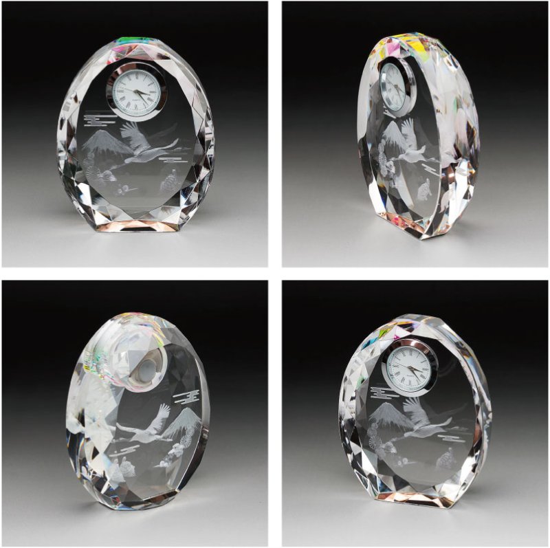 画像4: 【SFC-5/鶴・亀】　ファンタジークロック　時計付　クリスタル製　メモリアルオブジェ　【サンドブラスト彫刻】 