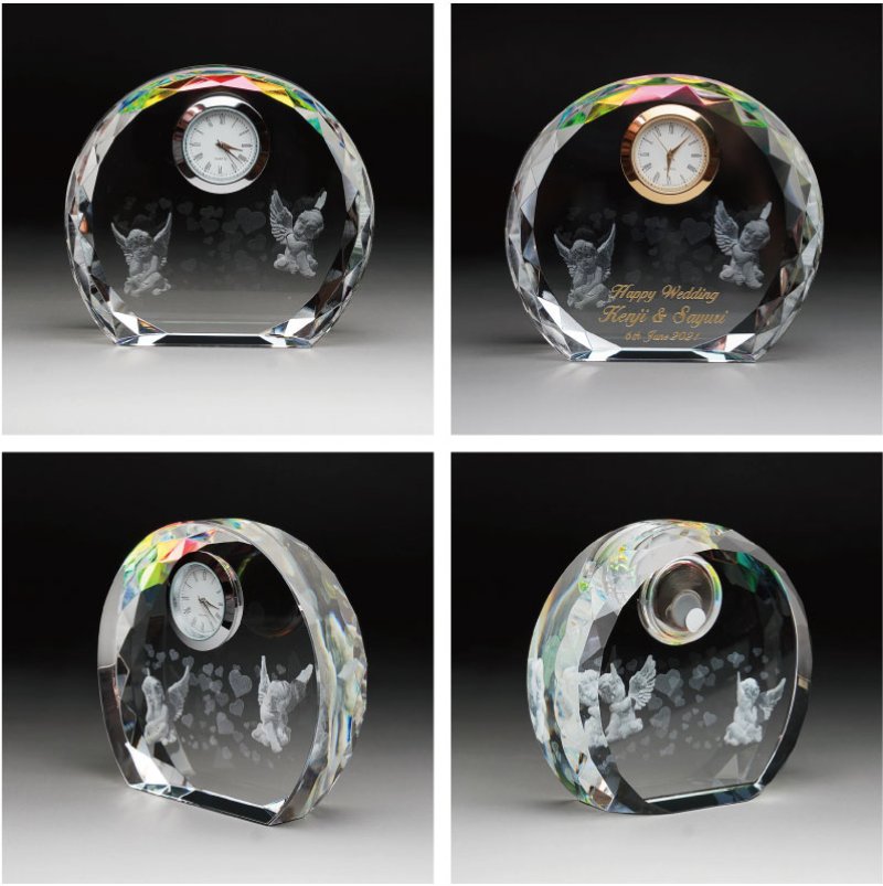 画像4: 【SFC-7 / エンジェル・天使 】　ファンタジークロック　時計付　クリスタル製　メモリアルオブジェ　【サンドブラスト彫刻】 