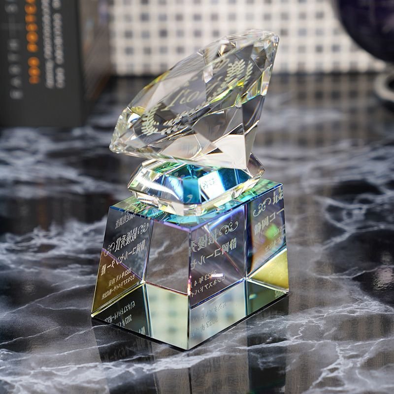 画像5: クリスタル製ダイヤモンド【＋台座付きver.】　CR-43　/　【サンドブラスト彫刻】　または　【UVカラー印刷】