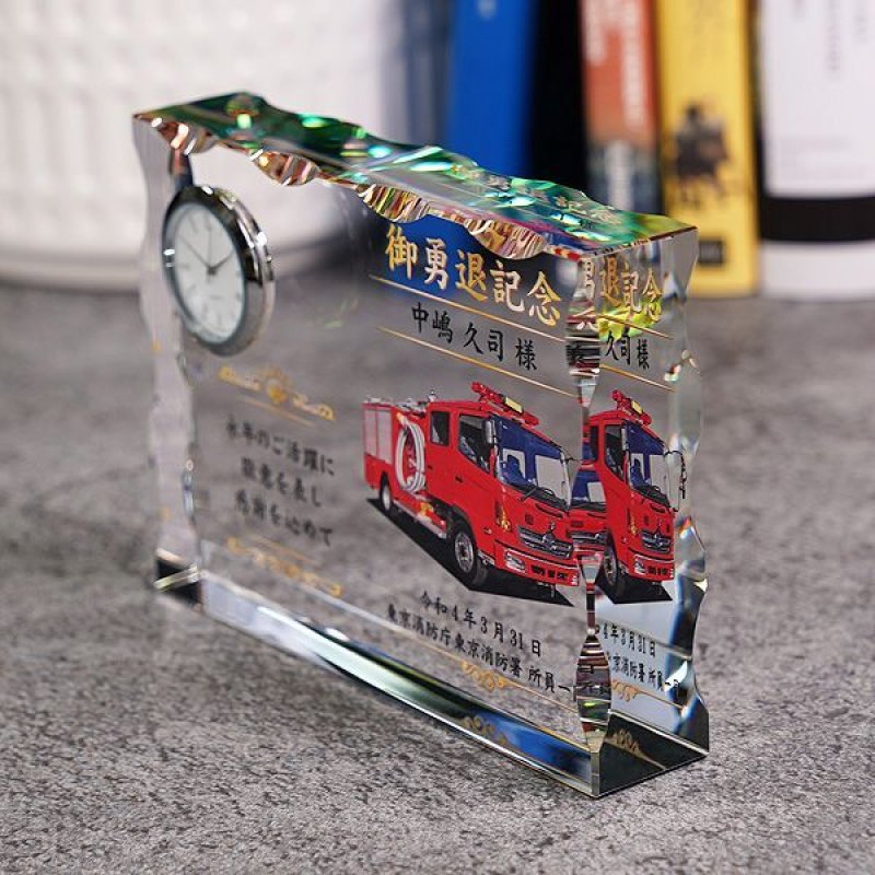 画像9: 時計付 時計付　クリスタル製　メモリアルオブジェ DT-16（レインボー加工）/ 【サンドブラスト彫刻】または【ＵＶカラー印刷】