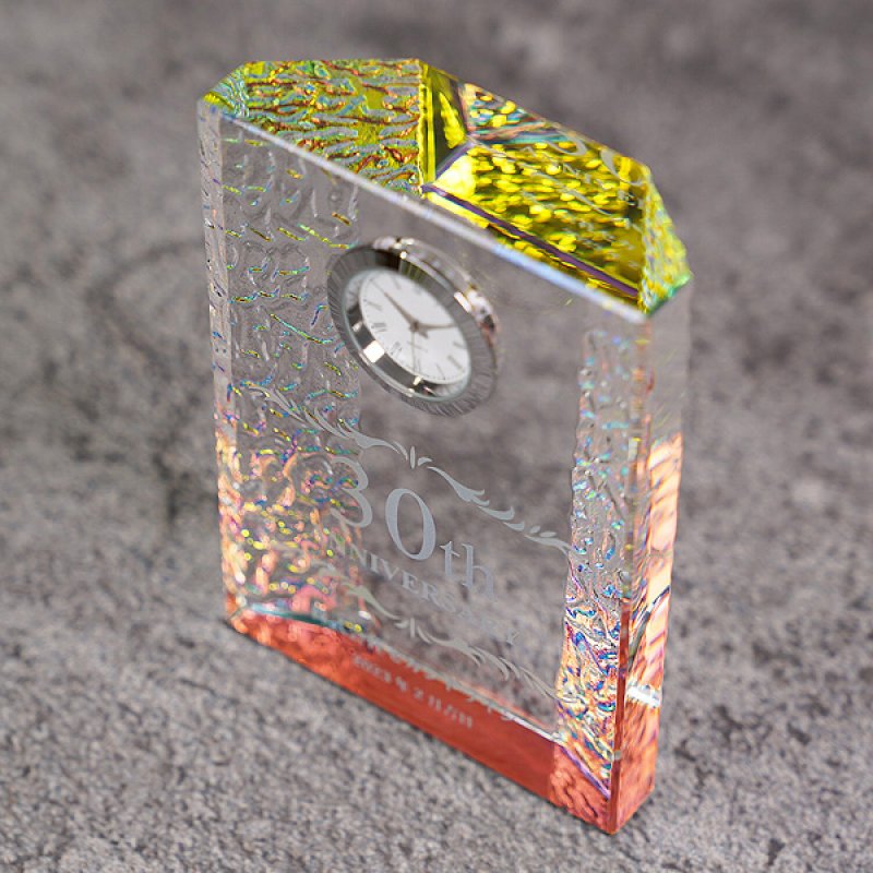 画像6: 時計付　クリスタル製　メモリアルオブジェ　コンパクトタイプ　DT-14・DT-15（レインボー加工）/【サンドブラスト彫刻】または【ＵＶカラー印刷】