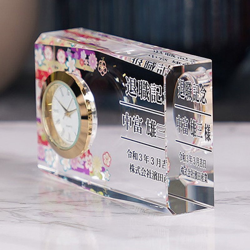 画像9: 時計付　クリスタル製　メモリアルオブジェ　DT-1　/ 【サンドブラスト彫刻】または【ＵＶカラー印刷】