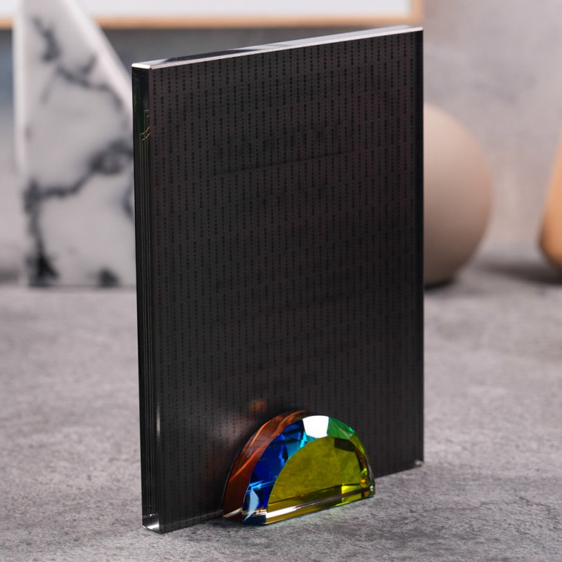 画像3: 【ブラックビューティー】 クリスタルトロフィー 盾タイプ DPB-15 / (UV印刷+サンドブラスト彫刻に色入れ)】