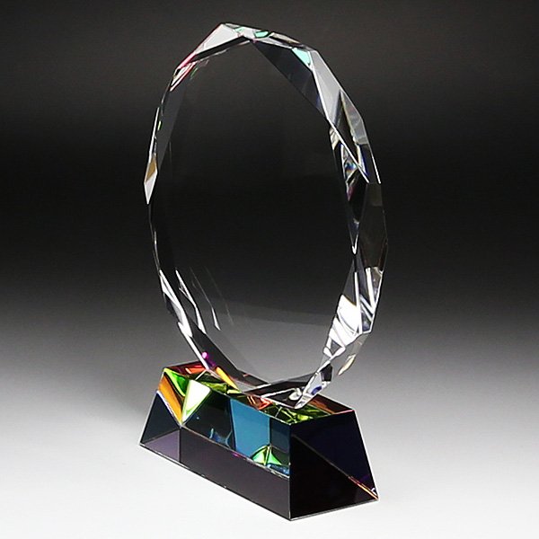 画像2: クリスタルトロフィー 盾タイプ DP-9 / 【2Dレーザー彫刻】 【レインボー加工入】 (2)