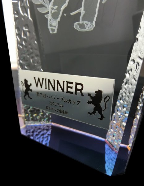 画像2: 2Dゴルファー入・ゴルフ専用クリスタルトロフィー/CR-1 　（レインボー加工）　【文字/黒色】　 (2)