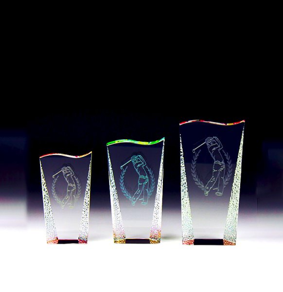 画像11: 2Dゴルファー入・ゴルフ専用クリスタルトロフィー/CR-1 　（レインボー加工）　【文字/黒色】　 (11)