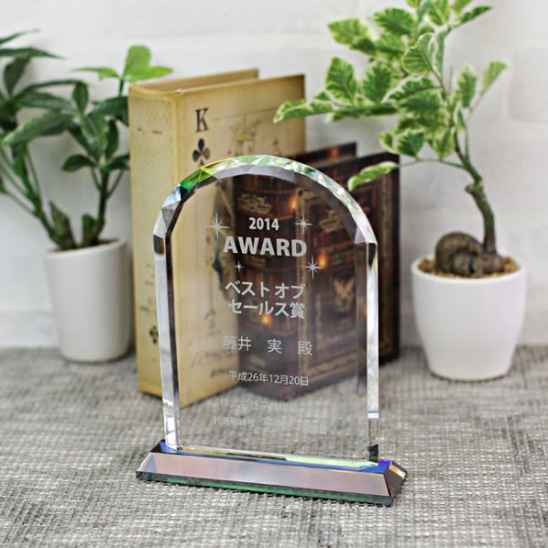 画像7: クリスタルトロフィー　盾タイプ　DP-6　/　【2Ｄレーザー彫刻】　【レインボー加工入】 (7)