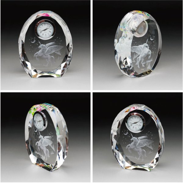 画像3: 【SFC-4/ユニコーン】　ファンタジークロック　時計付　クリスタル製　メモリアルオブジェ　【サンドブラスト彫刻】  (3)