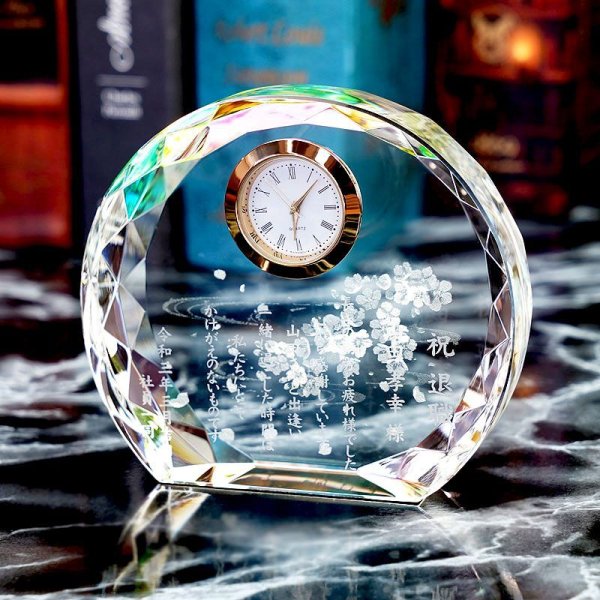 画像8: 【SFC-8 / 桜・サクラ 】　ファンタジークロック　時計付　クリスタル製　メモリアルオブジェ　【サンドブラスト彫刻】  (8)