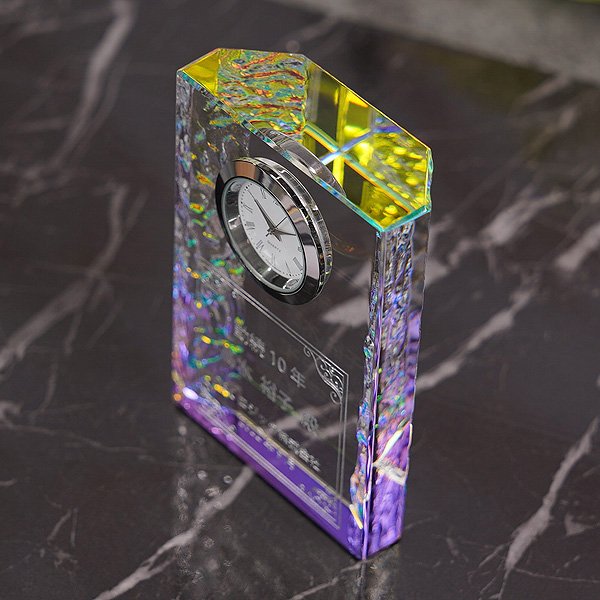 画像19: 時計付　クリスタル製　メモリアルオブジェ　コンパクトタイプ　DT-14・DT-15（レインボー加工）/【サンドブラスト彫刻】または【ＵＶカラー印刷】 (19)