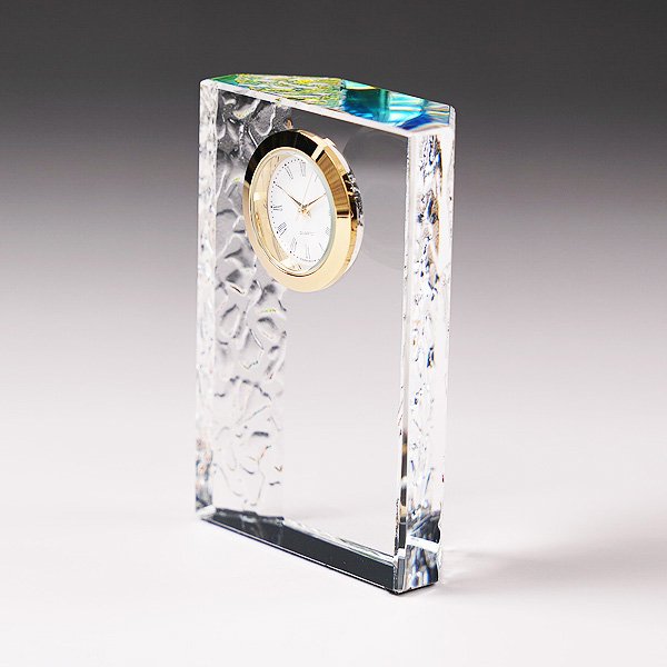 画像3: 時計付　クリスタル製　メモリアルオブジェ　コンパクトタイプ　DT-14・DT-15（レインボー加工）/【サンドブラスト彫刻】または【ＵＶカラー印刷】 (3)