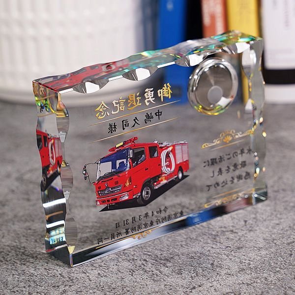 画像10: 時計付 時計付　クリスタル製　メモリアルオブジェ DT-16（レインボー加工）/ 【サンドブラスト彫刻】または【ＵＶカラー印刷】 (10)