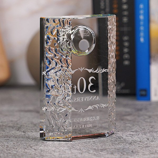 画像7: 時計付　クリスタル製　メモリアルオブジェ　コンパクトタイプ　DT-14・DT-15（レインボー加工）/【サンドブラスト彫刻】または【ＵＶカラー印刷】 (7)