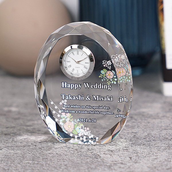 画像5: 時計付　クリスタル製　メモリアルオブジェ　コンパクトタイプ　DT-4　/　【サンドブラスト彫刻】または【ＵＶカラー印刷】 (5)