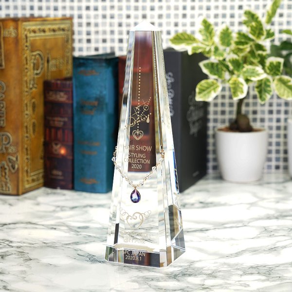 画像5: CRJ-30　ジュエリー付　オベリスク　クリスタルトロフィー　/　【サンドブラスト彫刻＋色入れ】 (5)