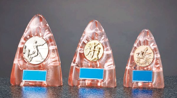 画像2: ガラス製　表彰用盾　【ピンク】　競技レリーフ選択　S-6025　（旧：S-6144） 【30%OFF】 (2)