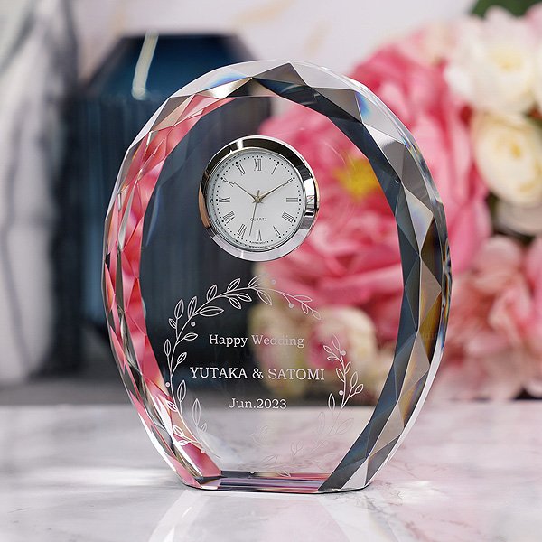 画像3: 時計付　クリスタル製　メモリアルオブジェ　DT-11/レインボー加工・ダイヤカット/【2Dレーザー彫刻】 (3)