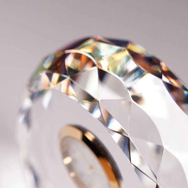 画像9: 時計付　クリスタル製　メモリアルオブジェ　DT-11/レインボー加工・ダイヤカット/【2Dレーザー彫刻】 (9)