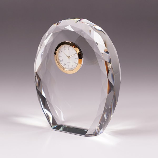 画像6: 時計付　クリスタル製　メモリアルオブジェ　DT-11/レインボー加工・ダイヤカット/【2Dレーザー彫刻】 (6)